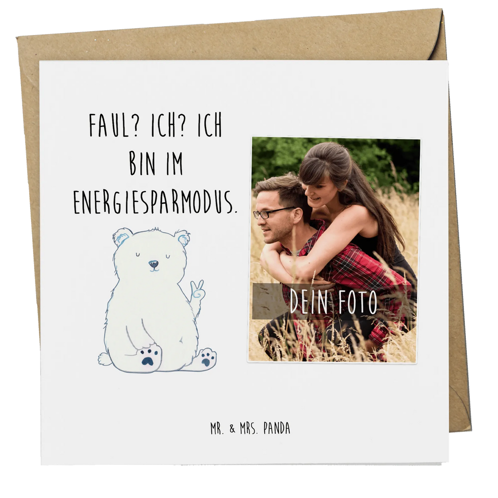 Personalized Photo Deluxe Card Icebear Lazy Personalisierte Foto Grußkarte, Bär, Teddy, Teddybär, Homeoffice, Nordpol, Arbeitsplatz, Entspannen, Eisbär, Arbeit, Bürojob, Büro, Faul, Relaxen