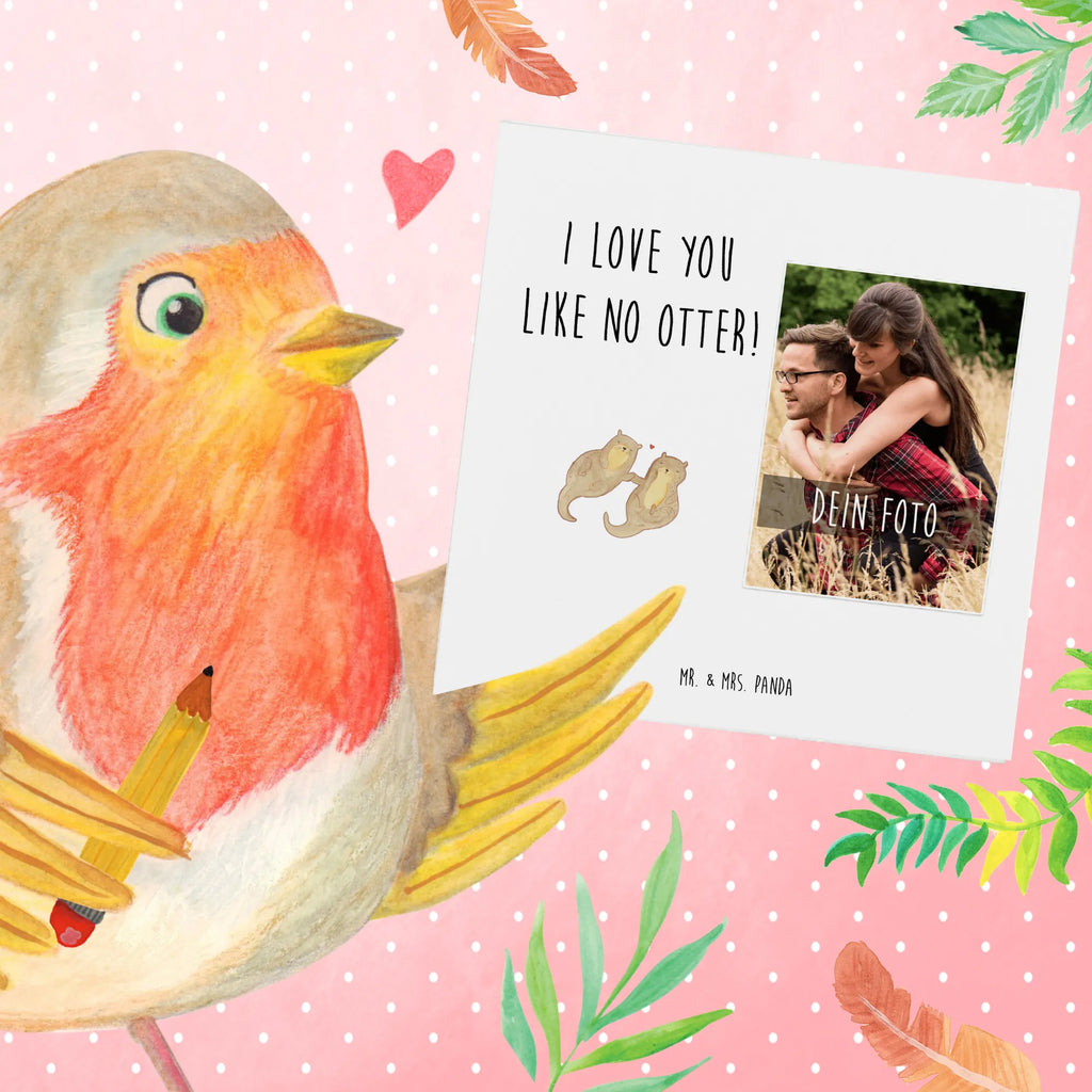 Personalized Photo Deluxe Card otter holding hands Personalisierte Foto Grußkarte, Otter, Fischotter, Seeotter, Otter Seeotter See Otter
