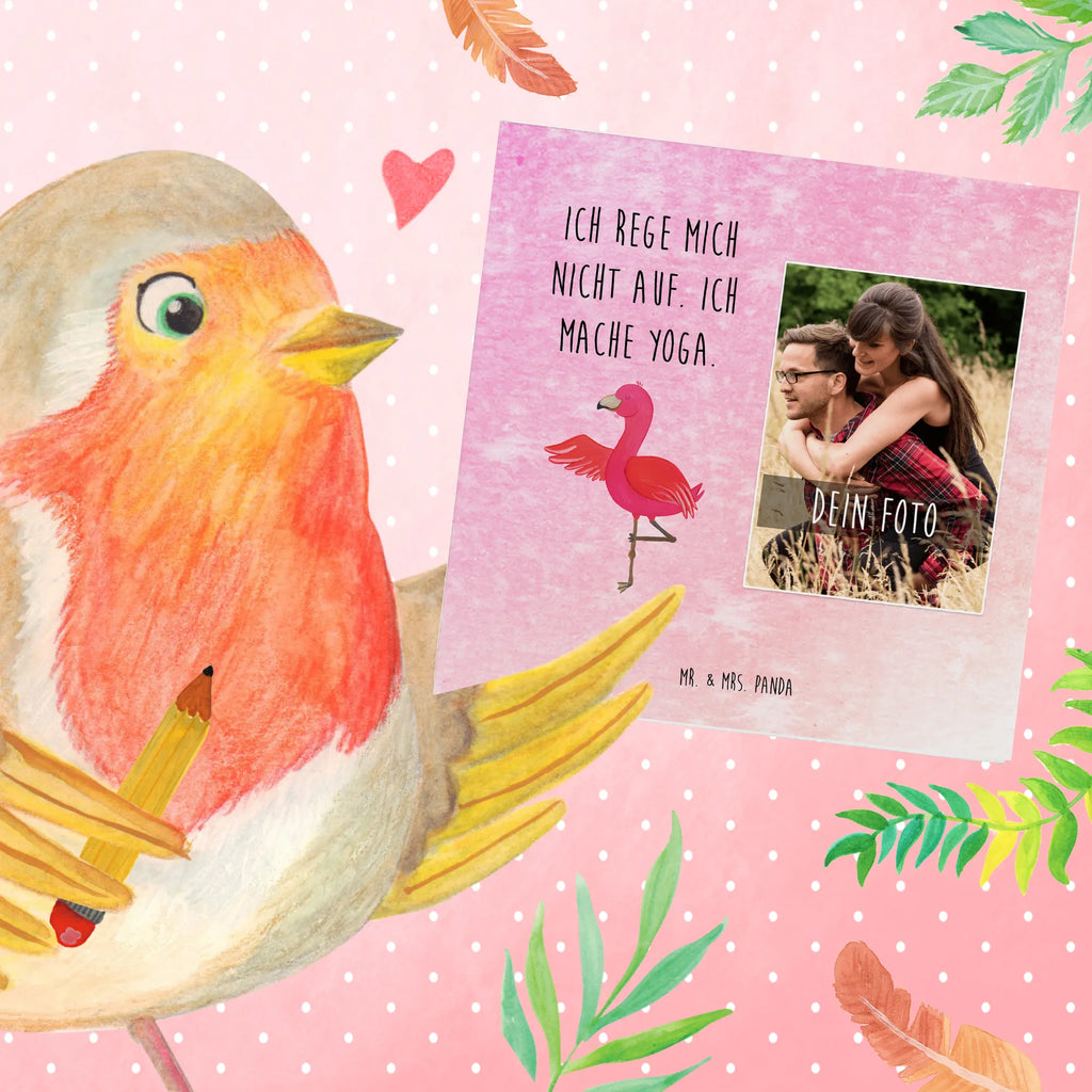 Personalisierte Foto Deluxe Karte Flamingo Yoga Personalisierte Foto Grußkarte, Flamingo, Yoga-Übung, Tiefenentspannung, Achtsamkeit, Namaste, Aufregen, Vogel, Yoga, Entspannung, Ärger