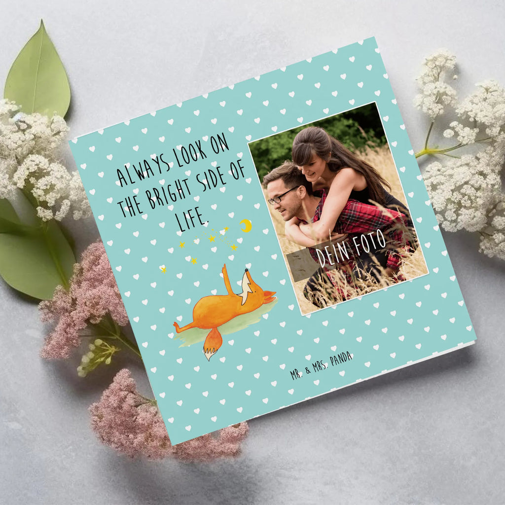 Personalisierte Foto Deluxe Karte Fuchs Sterne Personalisierte Foto Grußkarte, Fuchs, tröstende Worte, Romantik, Always Look on the Bright Side of Life, Spruch positiv, Spruch schön, Füchse