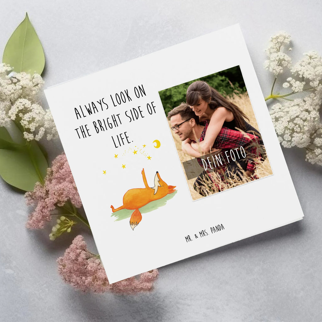 Personalisierte Foto Deluxe Karte Fuchs Sterne Personalisierte Foto Grußkarte, Fuchs, tröstende Worte, Romantik, Always Look on the Bright Side of Life, Spruch positiv, Spruch schön, Füchse