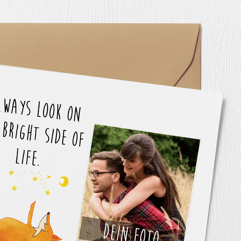 Personalisierte Foto Deluxe Karte Fuchs Sterne Personalisierte Foto Grußkarte, Fuchs, tröstende Worte, Romantik, Always Look on the Bright Side of Life, Spruch positiv, Spruch schön, Füchse