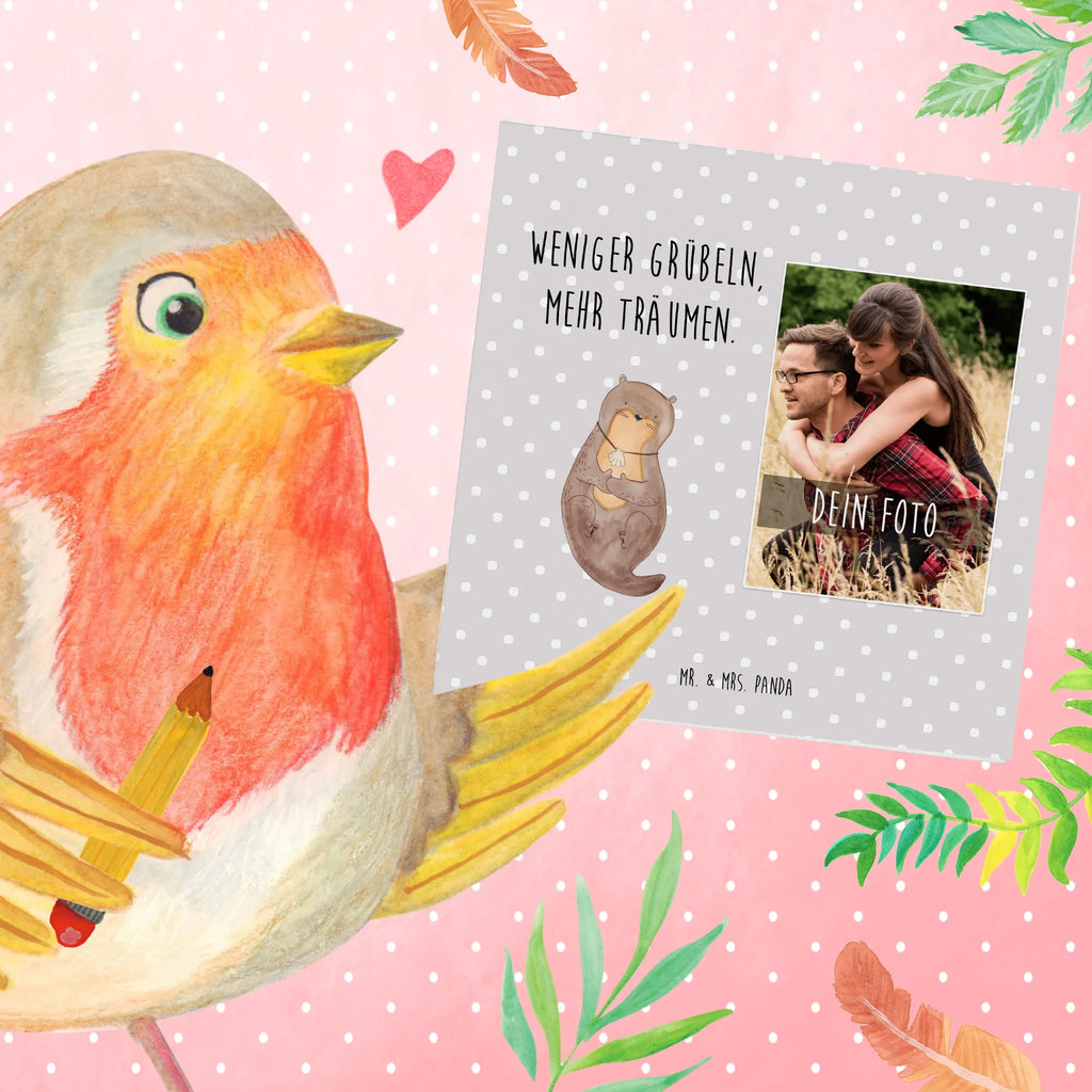 Personalized Photo Deluxe Card otter shell Personalisierte Foto Grußkarte, Otter, Fischotter, Seeotter, träumen, Büro, grübeln, Motivation, Tagträumen, Otterliebe