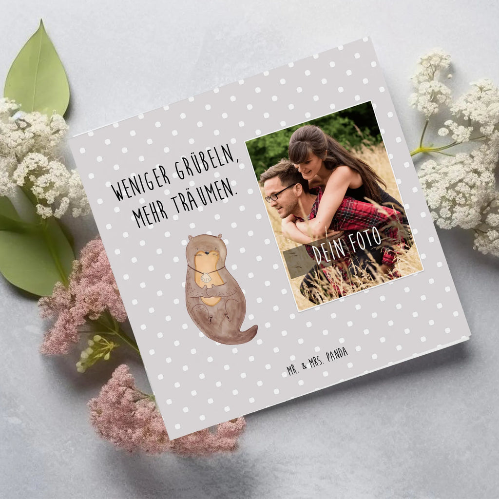 Personalized Photo Deluxe Card otter shell Personalisierte Foto Grußkarte, Otter, Fischotter, Seeotter, träumen, Büro, grübeln, Motivation, Tagträumen, Otterliebe
