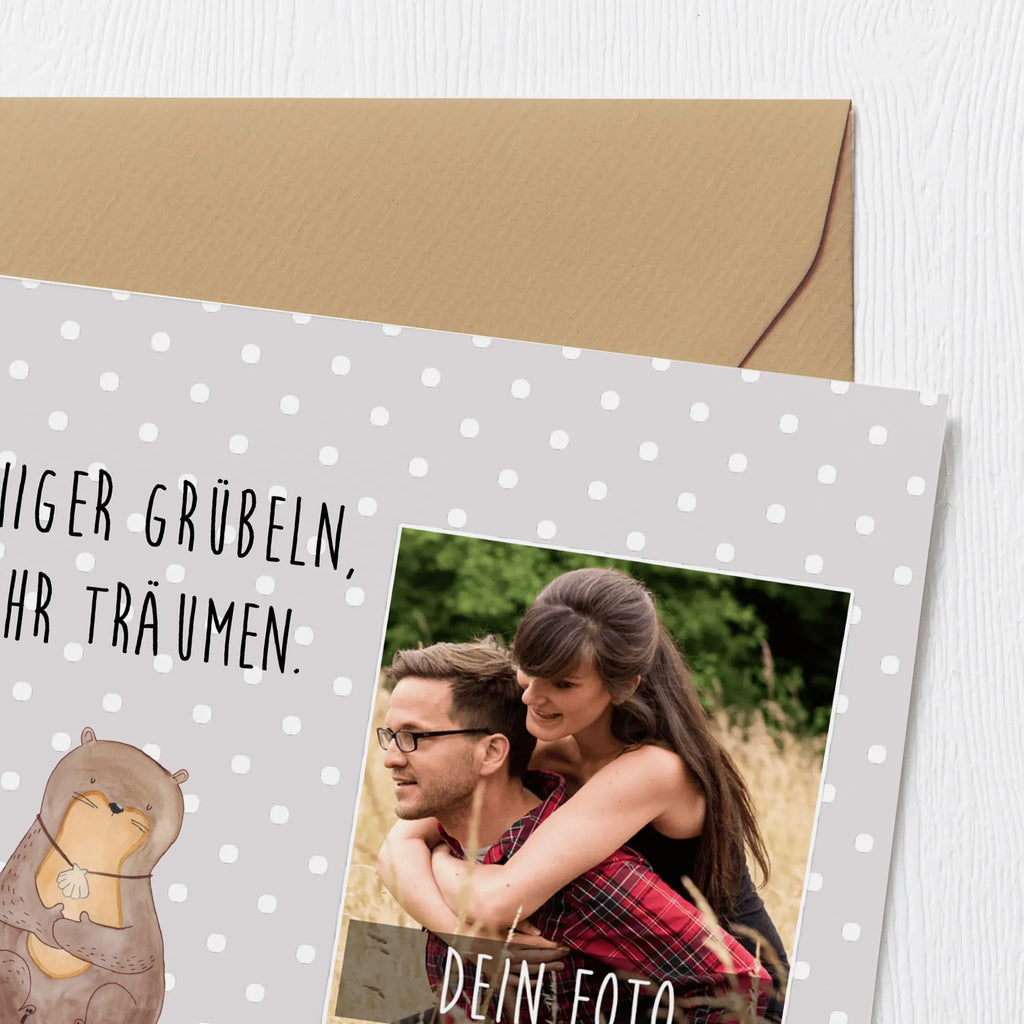 Personalized Photo Deluxe Card otter shell Personalisierte Foto Grußkarte, Otter, Fischotter, Seeotter, träumen, Büro, grübeln, Motivation, Tagträumen, Otterliebe