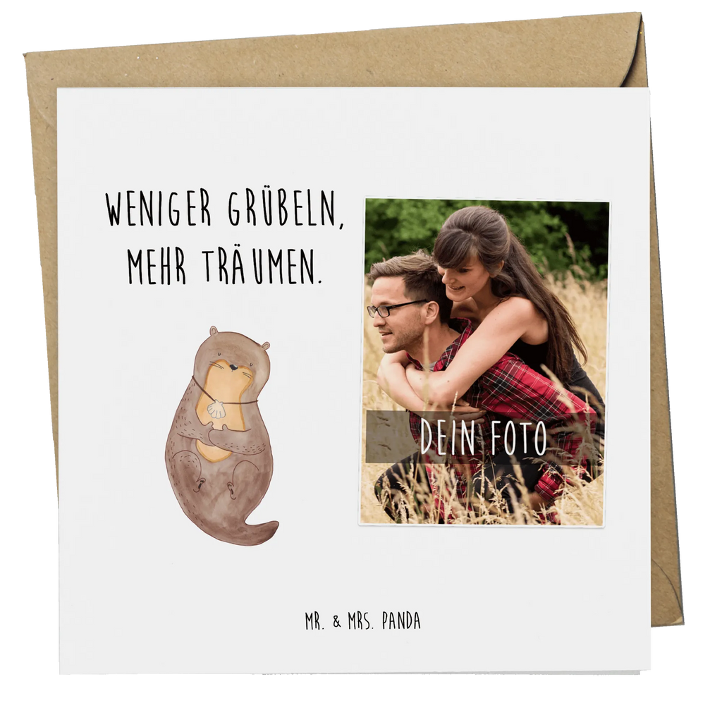 Personalized Photo Deluxe Card otter shell Personalisierte Foto Grußkarte, Otter, Fischotter, Seeotter, träumen, Büro, grübeln, Motivation, Tagträumen, Otterliebe