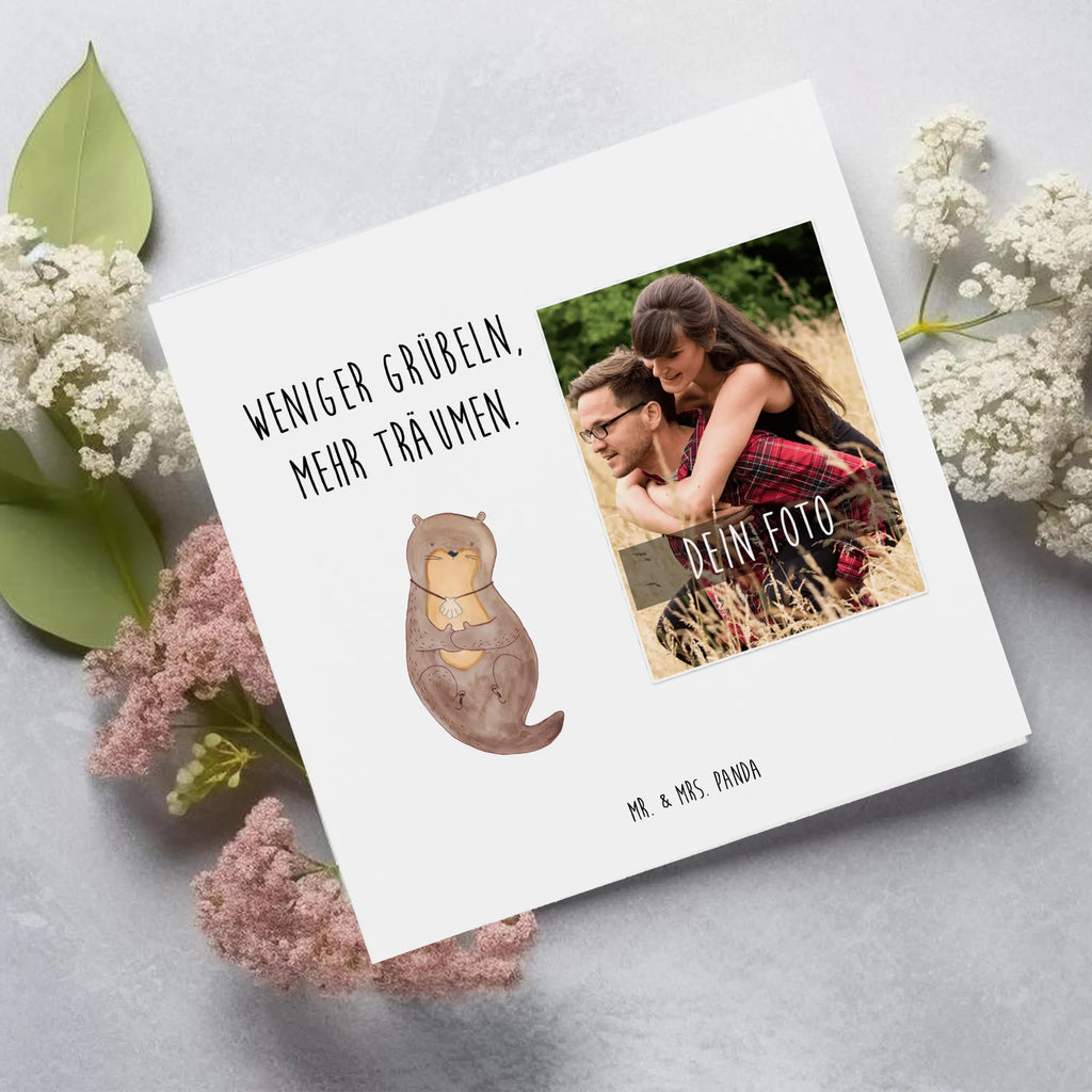 Personalized Photo Deluxe Card otter shell Personalisierte Foto Grußkarte, Otter, Fischotter, Seeotter, träumen, Büro, grübeln, Motivation, Tagträumen, Otterliebe