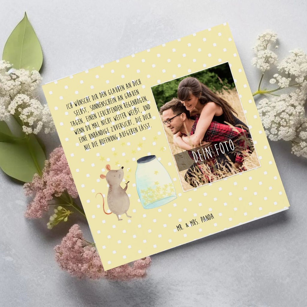 Personalized Photo Deluxe Card Mouse Stars Personalisierte Foto Grußkarte, Tiermotive, Gute Laune, lustige Sprüche, Tiere, Maus, Sterne, Wunsch, Kind, Taufe, Taufgeschenk, Geburt, Schwangerschaft, erstes Kind, Kindergeburtstag, Geburtstag, Hoffnung, Träume