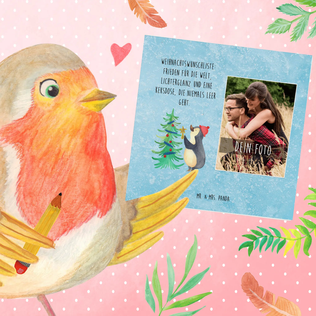 Personalized Photo Deluxe Card penguin Christmas tree Personalisierte Foto Grußkarte, Winter, Weihnachten, Weihnachtsdeko, Nikolaus, Advent, Heiligabend, Wintermotiv, Pinguin