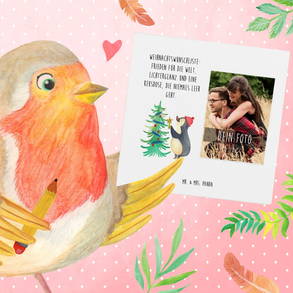 Personalized Photo Deluxe Card penguin Christmas tree Personalisierte Foto Grußkarte, Winter, Weihnachten, Weihnachtsdeko, Nikolaus, Advent, Heiligabend, Wintermotiv, Pinguin