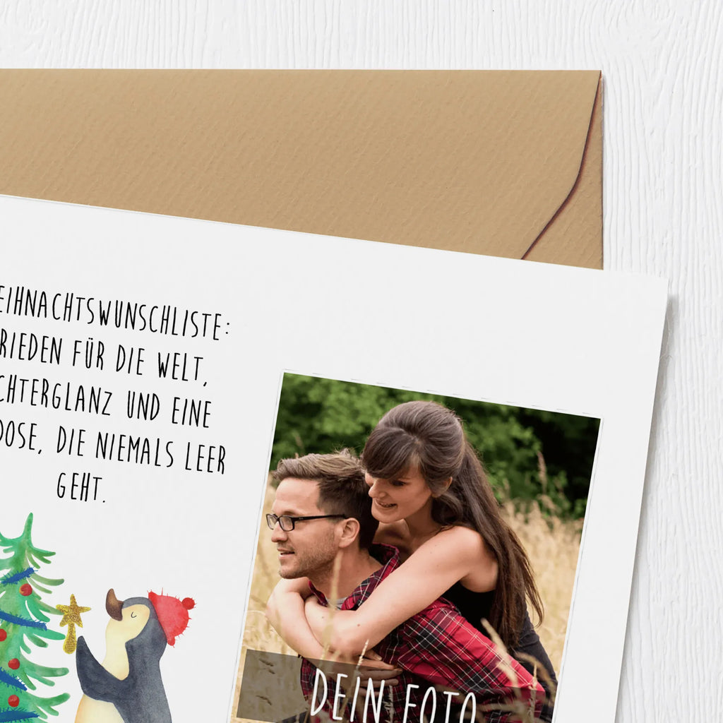 Personalized Photo Deluxe Card penguin Christmas tree Personalisierte Foto Grußkarte, Winter, Weihnachten, Weihnachtsdeko, Nikolaus, Advent, Heiligabend, Wintermotiv, Pinguin