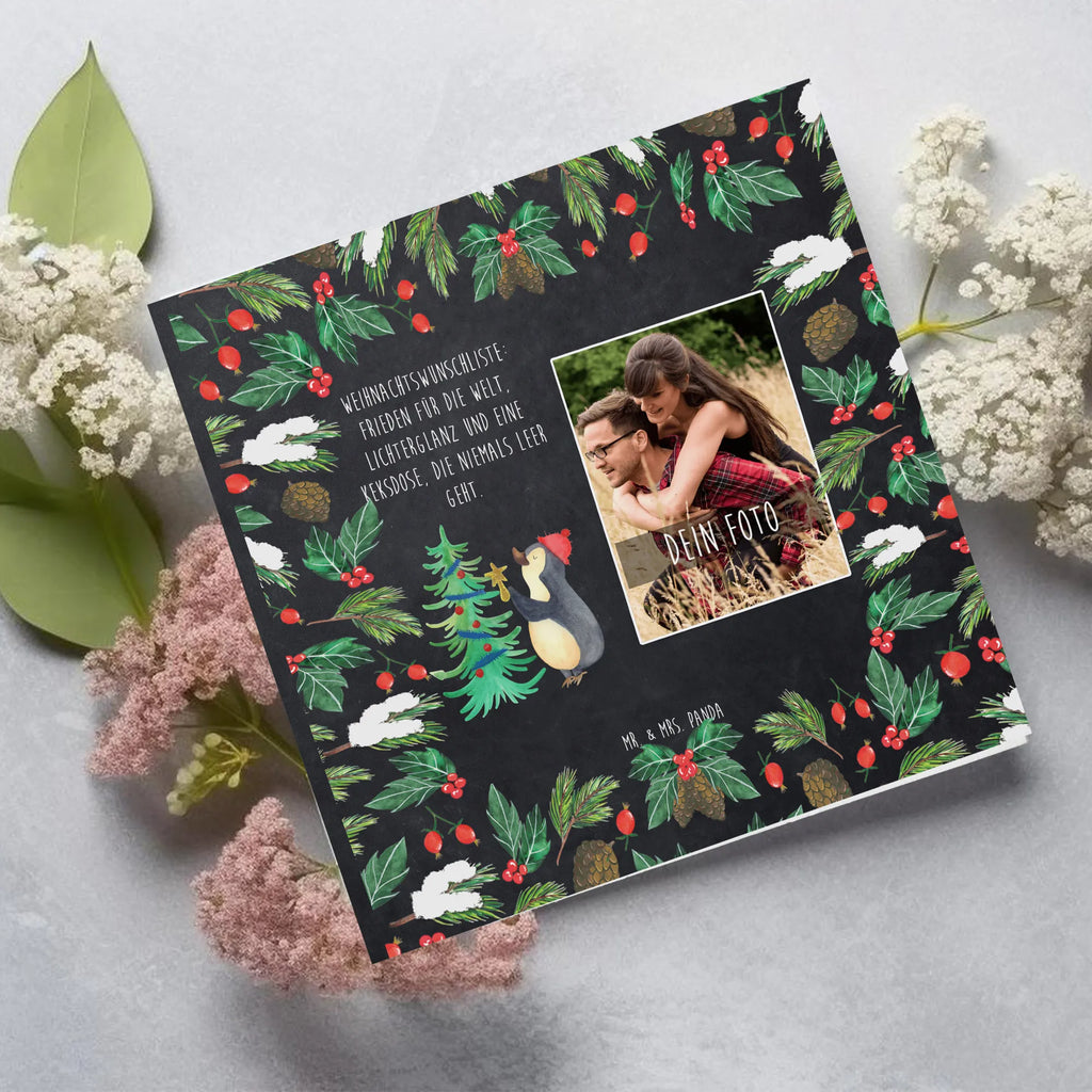 Personalized Photo Deluxe Card penguin Christmas tree Personalisierte Foto Grußkarte, Winter, Weihnachten, Weihnachtsdeko, Nikolaus, Advent, Heiligabend, Wintermotiv, Pinguin