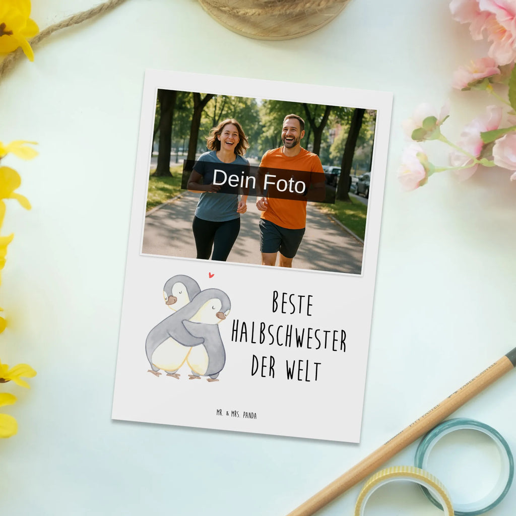 Personalisierte Foto Postkarte Pinguin Beste Halbschwester der Welt Personalisierte Foto Postkarte, für, Dankeschön, Geschenk, Schenken, Geburtstag, Geburtstagsgeschenk, Geschenkidee, Danke, Bedanken, Mitbringsel, Freude machen, Geschenktipp, Schwester, Tochter, Schwesterherz, Liebe, Stiefschwester, Stiefgeschwister, Kinder, Geschwister, Kleinigkeit, Beste, Halbschwester, Schwestern, Sister, Familie