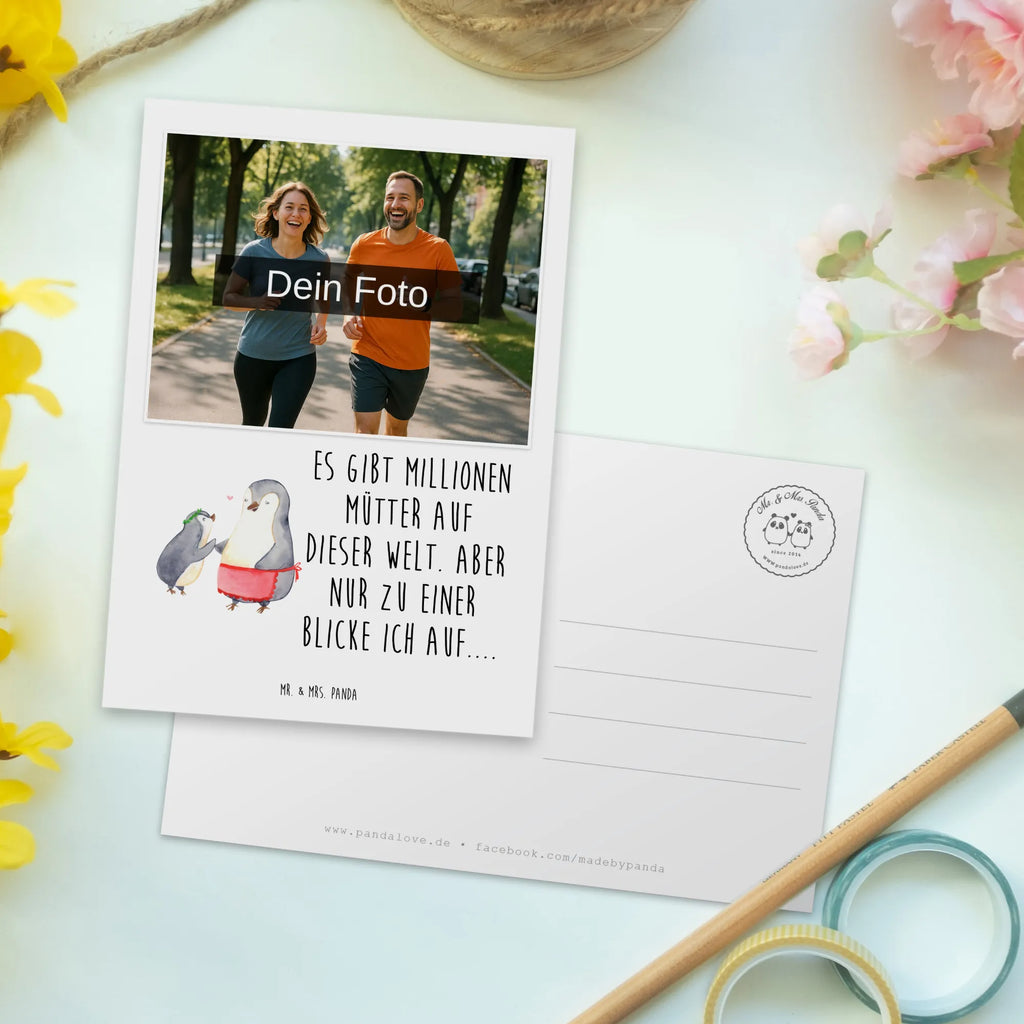 Personalisierte Foto Postkarte Pinguin mit Kind Personalisierte Foto Postkarte, Familie, Vatertag, Muttertag, Bruder, Schwester, Mama, Papa, Oma, Opa, Geburststag, Geschenk, Mutti, Mutter, Mami