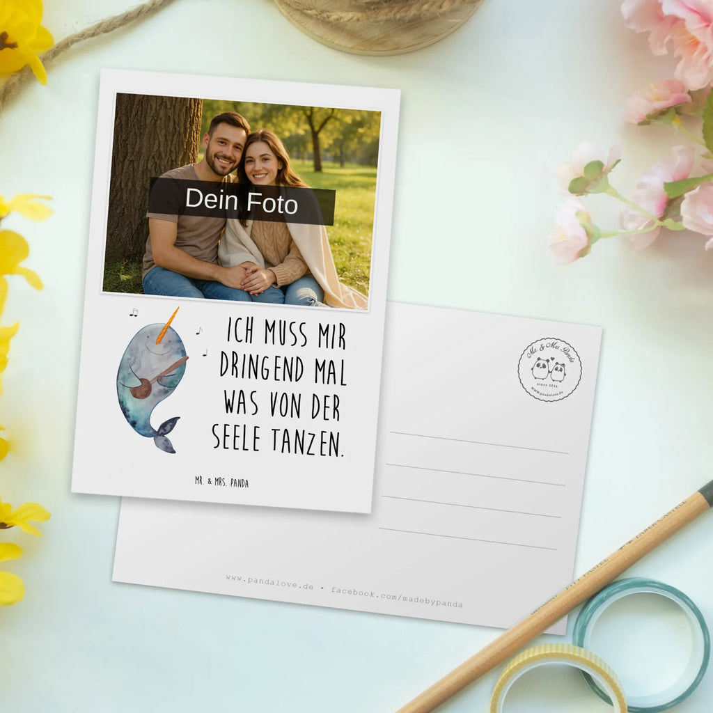 Personalisierte Foto Postkarte Narwal Gitarre Personalisierte Foto Postkarte, Meerestiere, Meer, Urlaub, Narwal, Wal, Tanzen, Probleme, Problemlösung, Frust, Gespräche, Gitarre