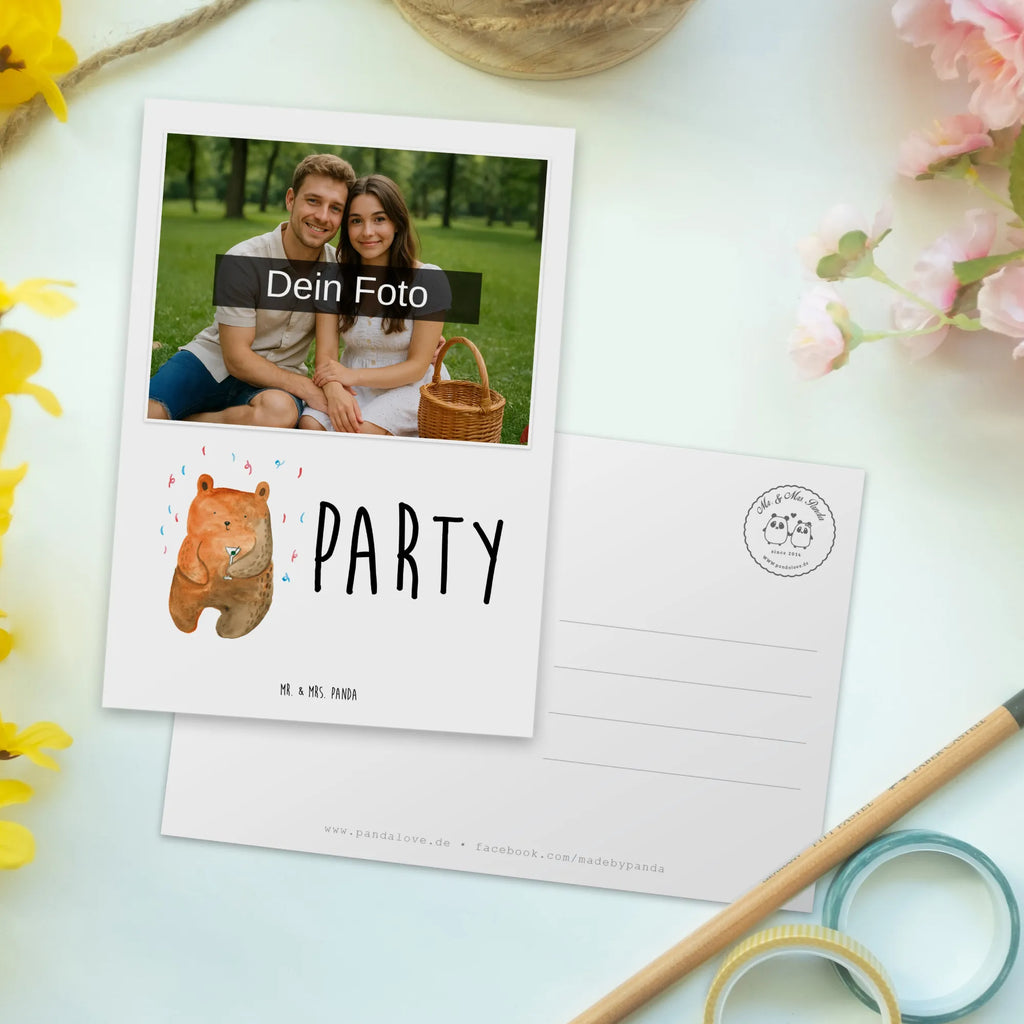 Personalized Photo Postcard bear party Personalisierte Foto Postkarte, Bär, Teddy, Teddybär, Party, Gute Laune, Mitbringsel, Geschenk, Geburtstagsgeschenk, Abfeiern, Geburtstag, Lustig, Feiern