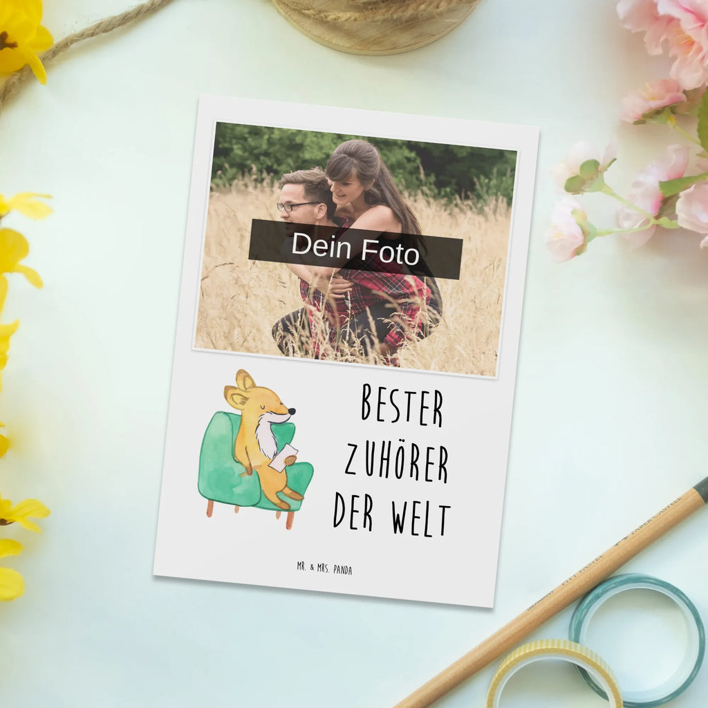 Personalisierte Foto Postkarte Fuchs Bester Zuhörer der Welt Personalisierte Foto Postkarte, für, Dankeschön, Geschenk, Schenken, Geburtstag, Geburtstagsgeschenk, Geschenkidee, Danke, Bedanken, Mitbringsel, Freude machen, Geschenktipp, Zuhörer, Freund, Freundin, offenes Ohr, Hilfsbereit, Hilfe