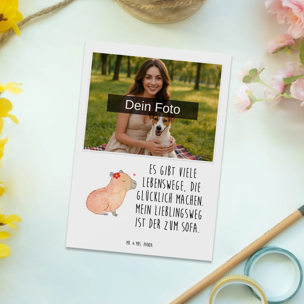Personalisierte Foto Postkarte Capybara Blume Personalisierte Foto Postkarte, Tiermotive, Gute Laune, lustige Sprüche, Tiere, Capybara