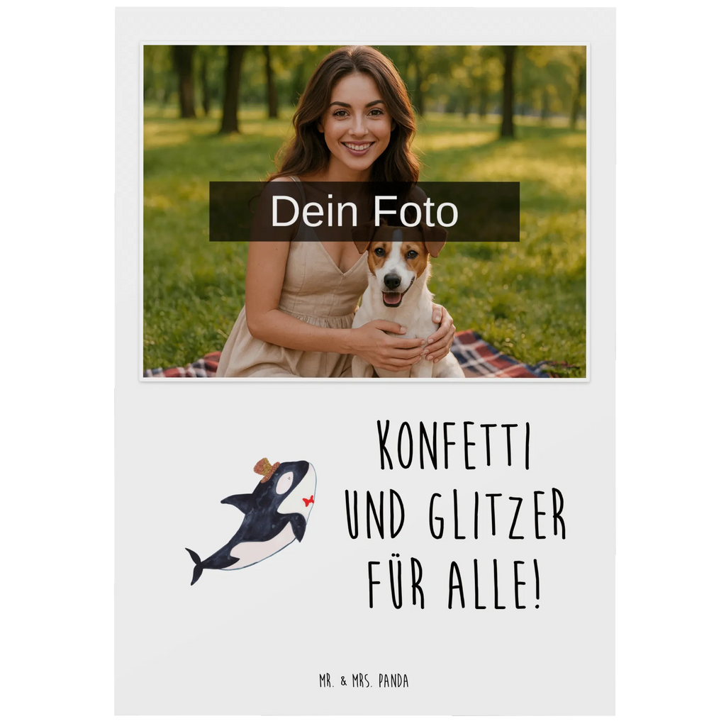 Personalisierte Foto Postkarte Orca Zylinder Personalisierte Foto Postkarte, Meerestiere, Meer, Urlaub, Fete, Orca, Geburtstag, Glückwunsch, Glitter, Feier, Narwal, Fest, Konfetti, Glitzer