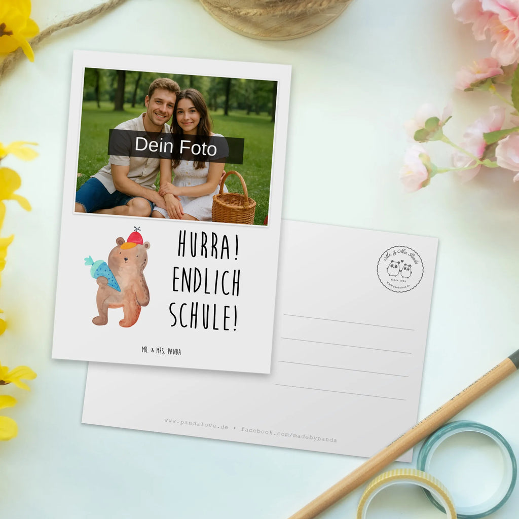 Personalized Photo Postcard bear School cone Personalisierte Foto Postkarte, Bär, Teddy, Teddybär, Einschulung Geschenk, Schule Geschenk, Erster Schultag Geschenk, Schulanfang, Grundschule, Schultüte, Schulbeginn, Bär Motiv