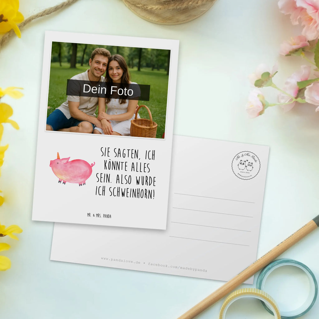 Personalized Photo Postcard unicorn Pig Personalisierte Foto Postkarte, Einhorn, Einhörner, Einhorn Deko, Unicorn, englisch, geschenk, witzig. lustig, funny, Pig, Piggy, Spruch, Schweinhorn, Schwein, Spaß, Party, english, Bauer