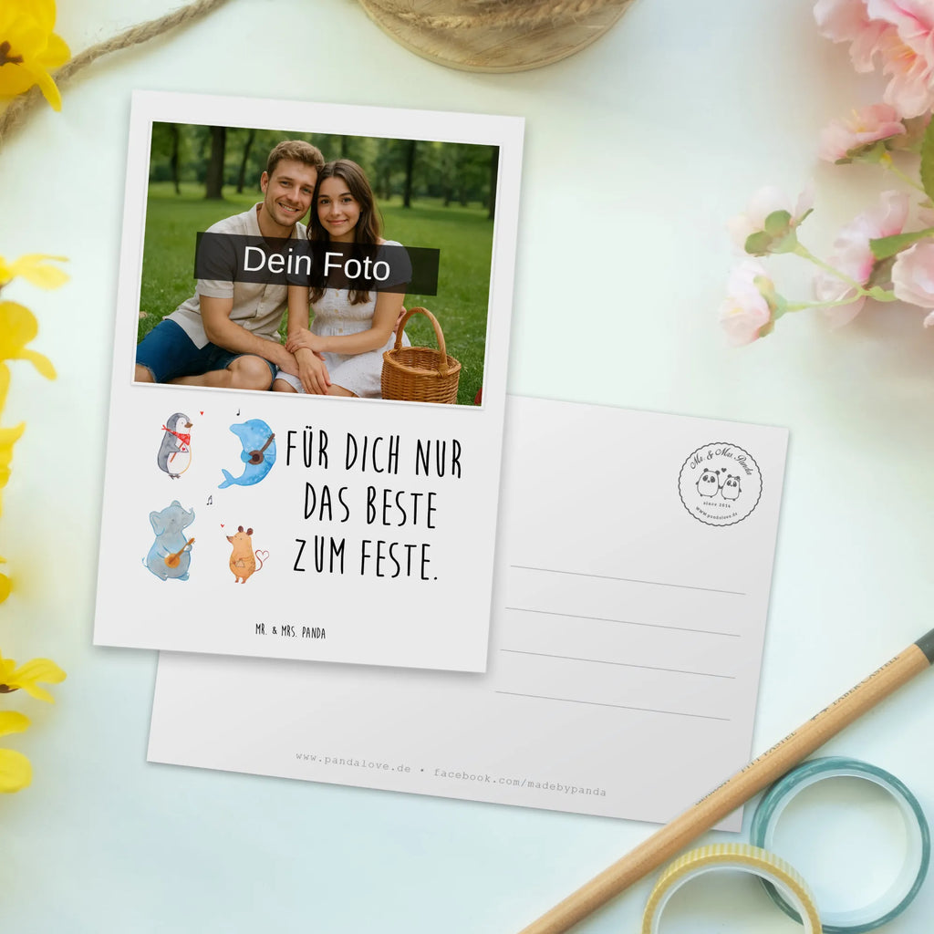 Personalized Photo Postcard Big tape Personalisierte Foto Postkarte, Tiermotive, Gute Laune, lustige Sprüche, Tiere, Hund, Pinguin, Maus, Elefant, Delfin, Gitarre, Band, Triangel, Musikanten, Musik
