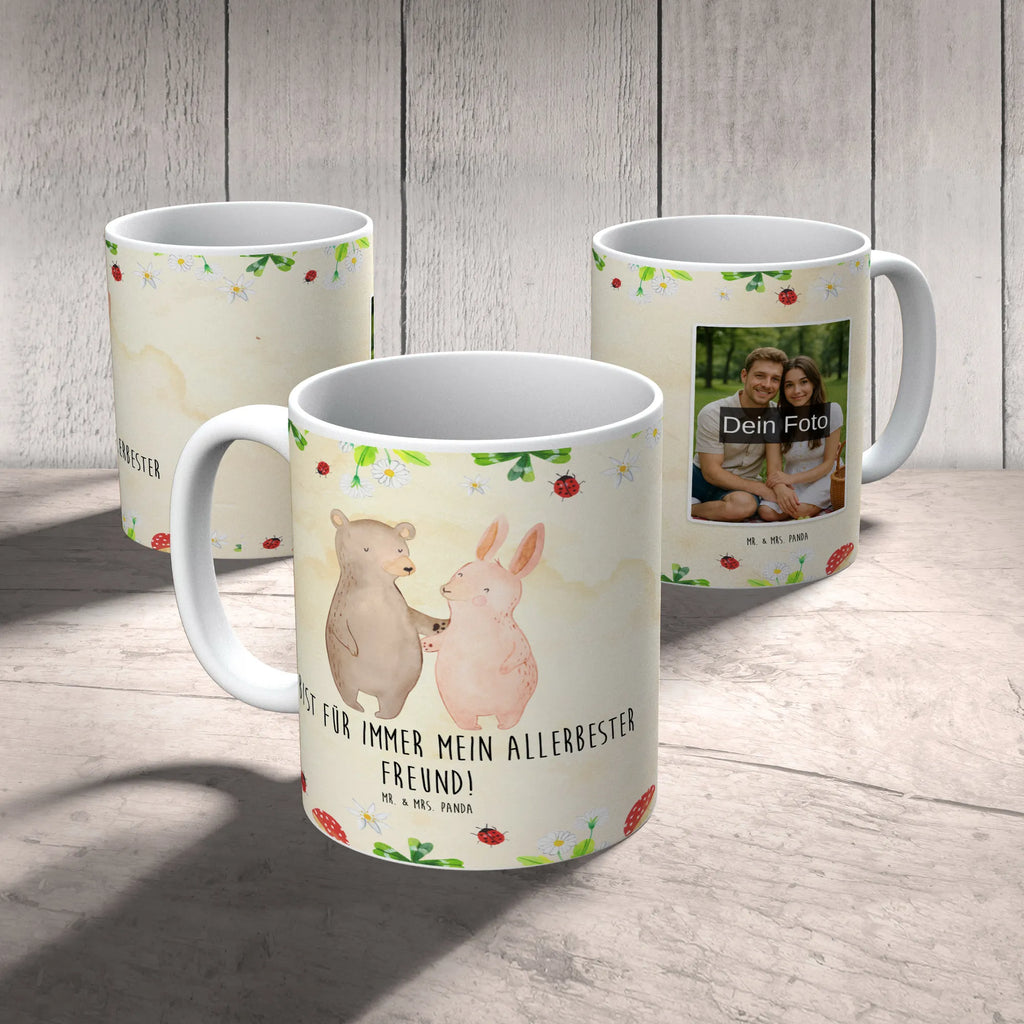 Personalisierte Foto Tasse Bär und Hase Umarmen Personalisierte Foto Tasse, Liebe, Partner, Freund, Freundin, Ehemann, Ehefrau, Heiraten, Verlobung, Heiratsantrag, Liebesgeschenk, Jahrestag, Hocheitstag, Bärchen, Hase, Bär, best friends, bester Freund, Freunde