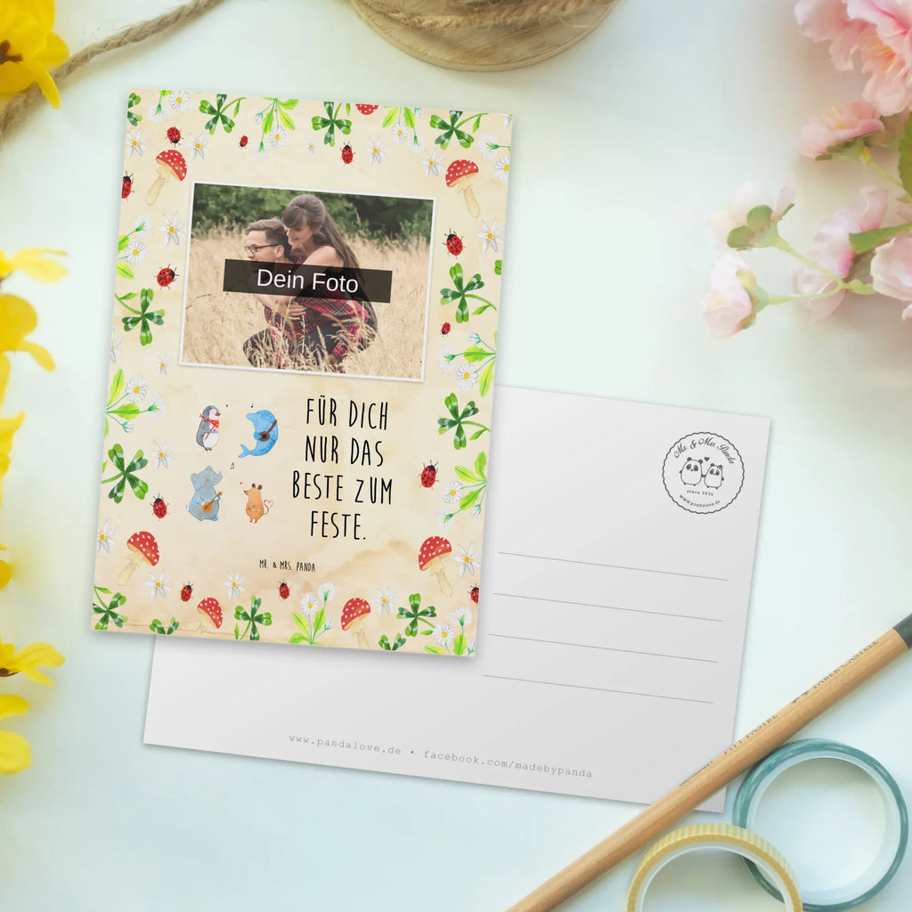 Personalized Photo Postcard Big tape Personalisierte Foto Postkarte, Tiermotive, Gute Laune, lustige Sprüche, Tiere, Hund, Pinguin, Maus, Elefant, Delfin, Gitarre, Band, Triangel, Musikanten, Musik