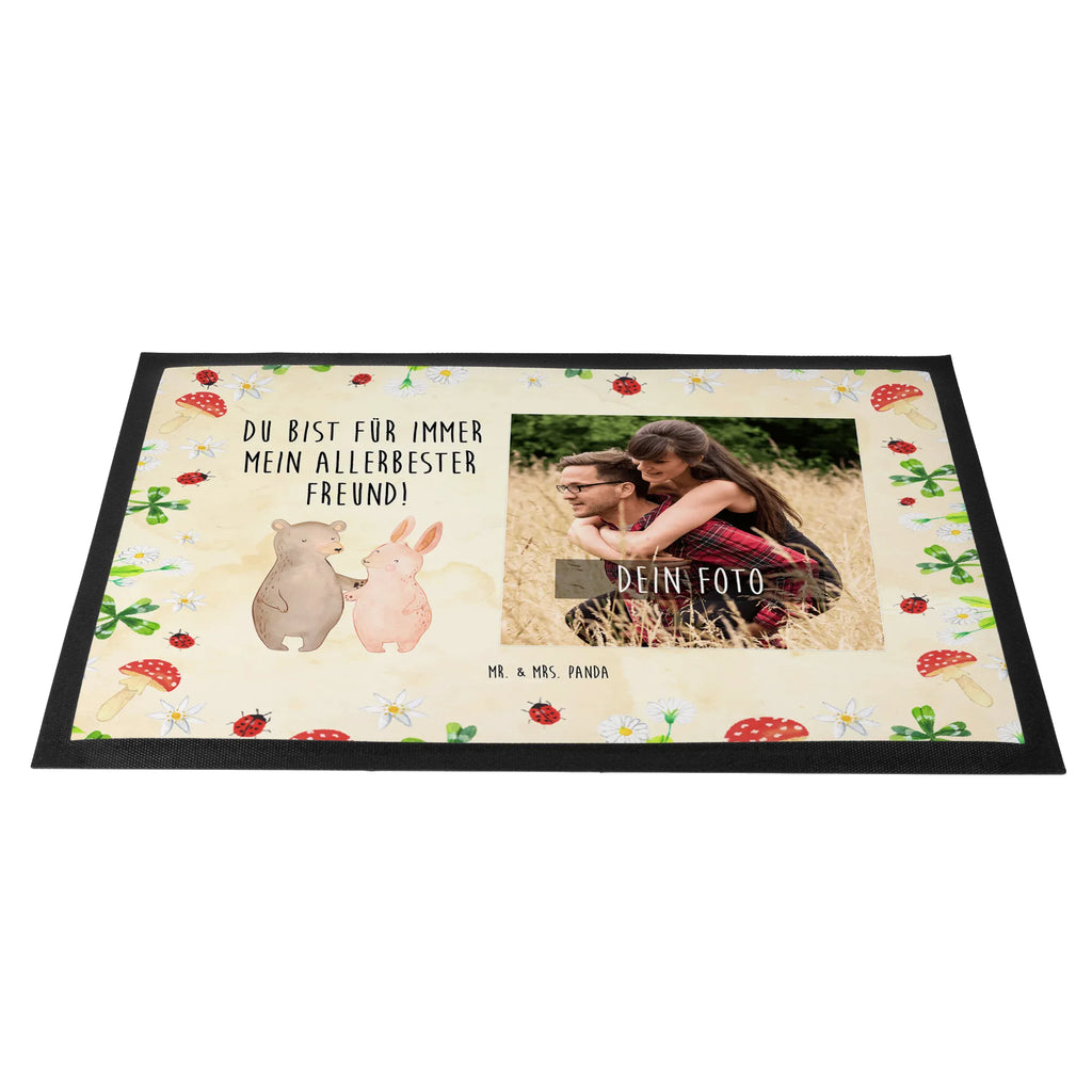 Personalized Photo Doormat bear and rabbit Embrace Personalisierte Foto Fußmatte, Liebe, Partner, Freund, Freundin, Ehemann, Ehefrau, Heiraten, Verlobung, Heiratsantrag, Liebesgeschenk, Jahrestag, Hocheitstag, Freunde, bester Freund, Hase, Bär, Bärchen, best friends