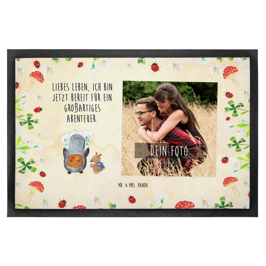 Personalisierte Foto Fußmatte Pinguin & Maus Wanderer Personalisierte Foto Fußmatte, Pinguin, Pinguine, Abenteurer, Abenteuer, Roadtrip, Ausflug, Wanderlust, wandern