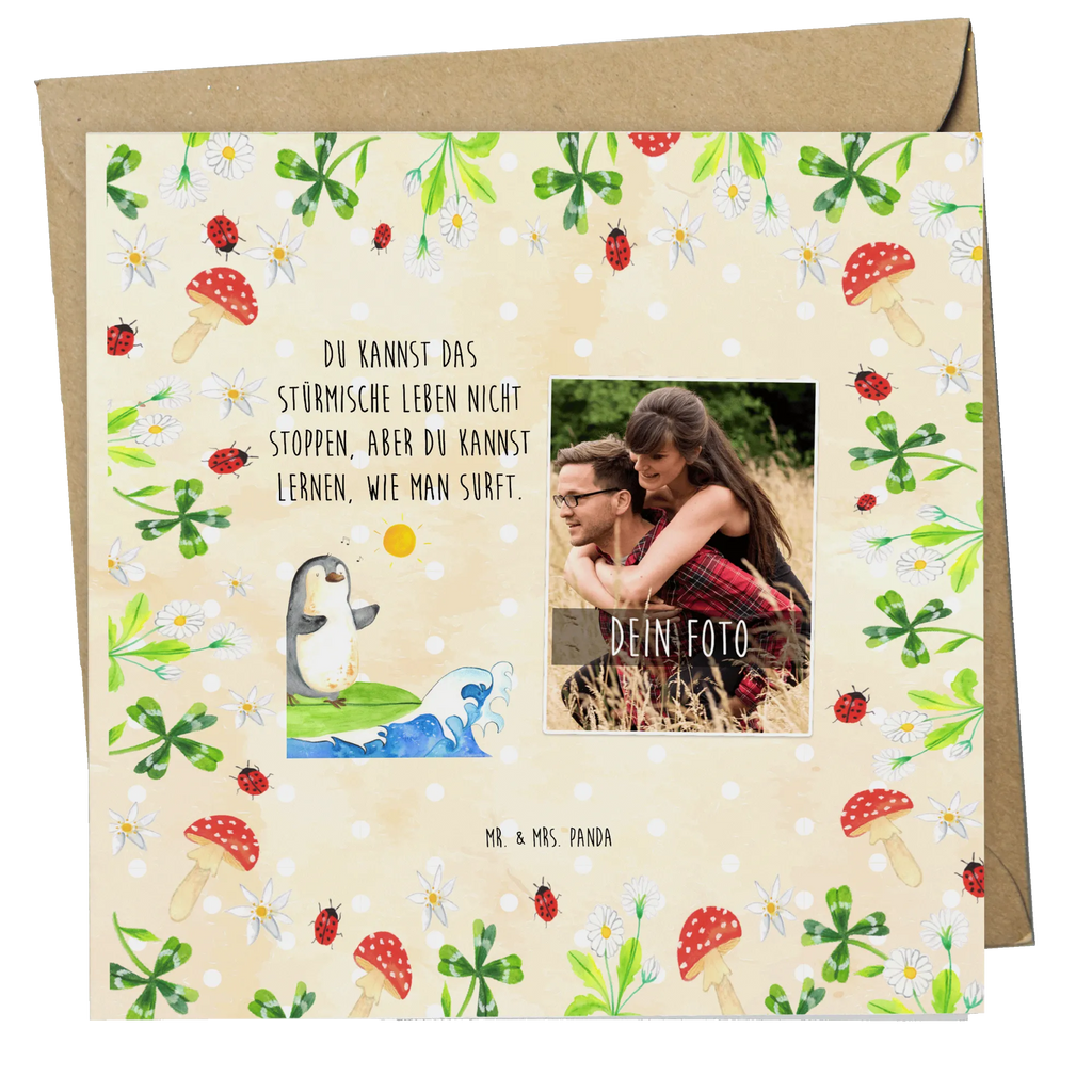 Personalisierte Foto Deluxe Karte Pinguin Surfer Personalisierte Foto Grußkarte, Pinguin, Pinguine, surfen, Surfer, Hawaii, Urlaub, Wellen, Wellen reiten, Portugal