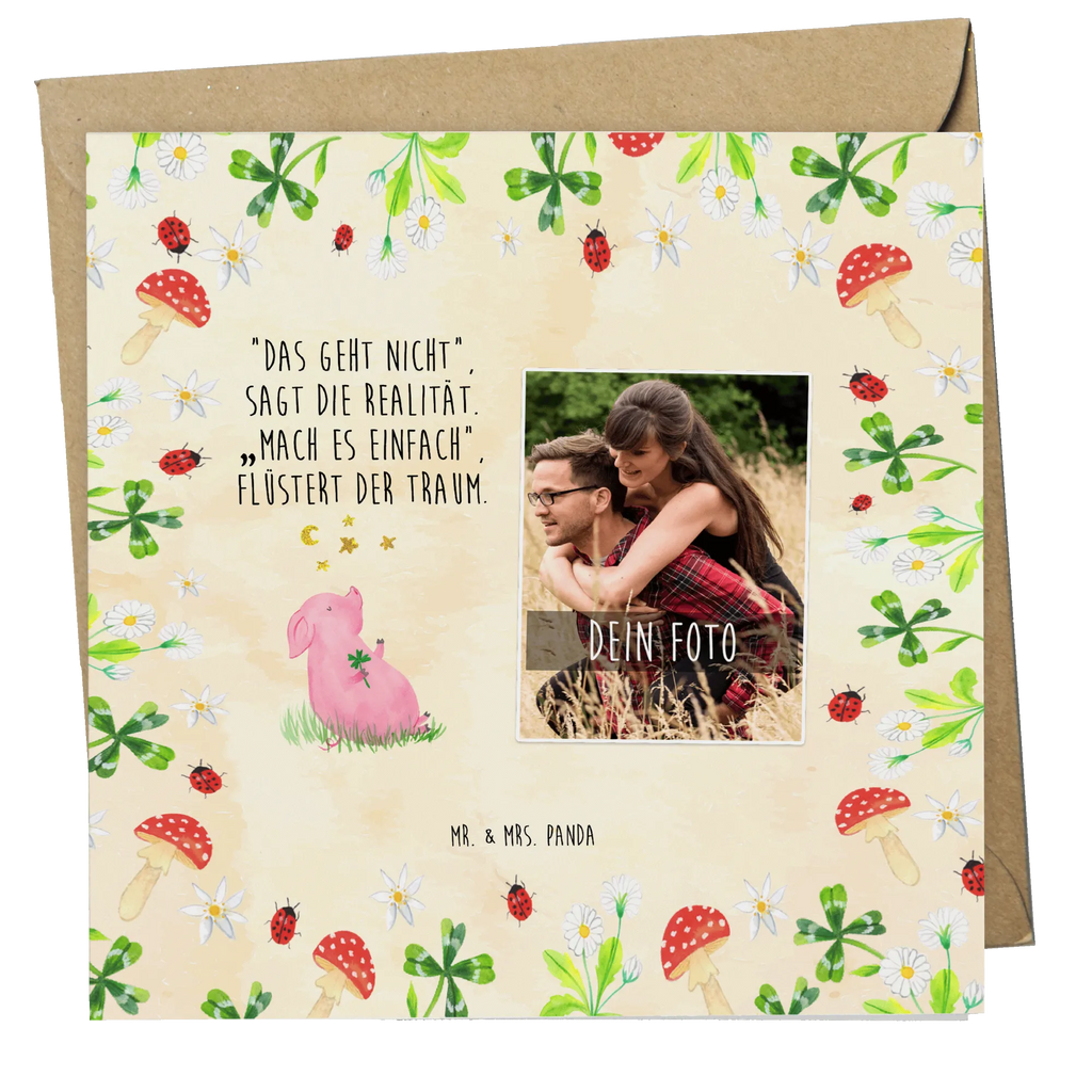 Personalized Photo Deluxe Card Pig Luck Personalisierte Foto Grußkarte, Tiermotive, Gute Laune, lustige Sprüche, Tiere, Glücksschwein. Glück, Schwein, Schweinchen, Sterne, Sernchen, Ziele, Träume, Motivation, Glücksbringer