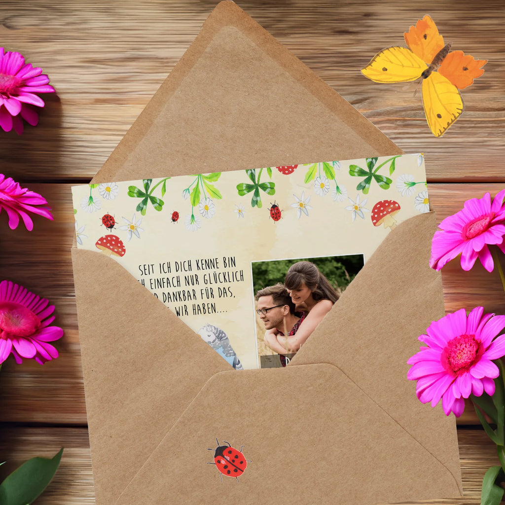 Personalized Photo Deluxe Card Parakeets in love Personalisierte Foto Grußkarte, Liebe, Partner, Freund, Freundin, Ehemann, Ehefrau, Heiraten, Verlobung, Heiratsantrag, Liebesgeschenk, Jahrestag, Hocheitstag, Vögel, Vertrauen, Wellensittich, Kuscheln, Nähe