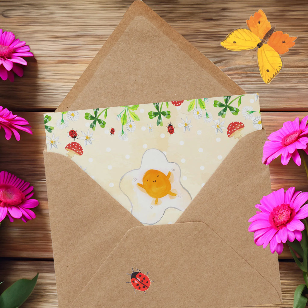 Deluxe Karte Spiegelei Ei Glückwunschkarte, Klappkarte, Grußkarte, doppelkarte, faltkarte, Lustige Sprüche, Gute Laune, Tiermotive, Tiere, Spiegelei, Liebe, Schön, Tag, Ei, Glücklich