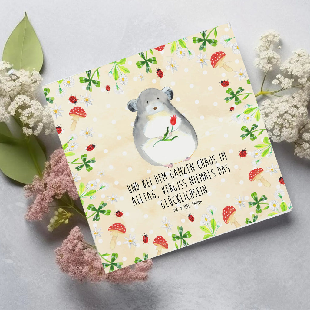 Deluxe Karte Chinchilla Blume Klappkarte, Hochwertige Klappkarte, Karte, Geburtstagskarte, Hochzeitskarte, Grußkarte, Glückwunschkarte, Einladungskarte, Hochwertige Grußkarte, Tiermotive, Gute Laune, lustige Sprüche, Tiere, Liebeskummer, Büroalltag, Chinchilla, Chaos, Glücklichsein, traurig sein, Chinchillas, Depressionen, Kummer, Büro