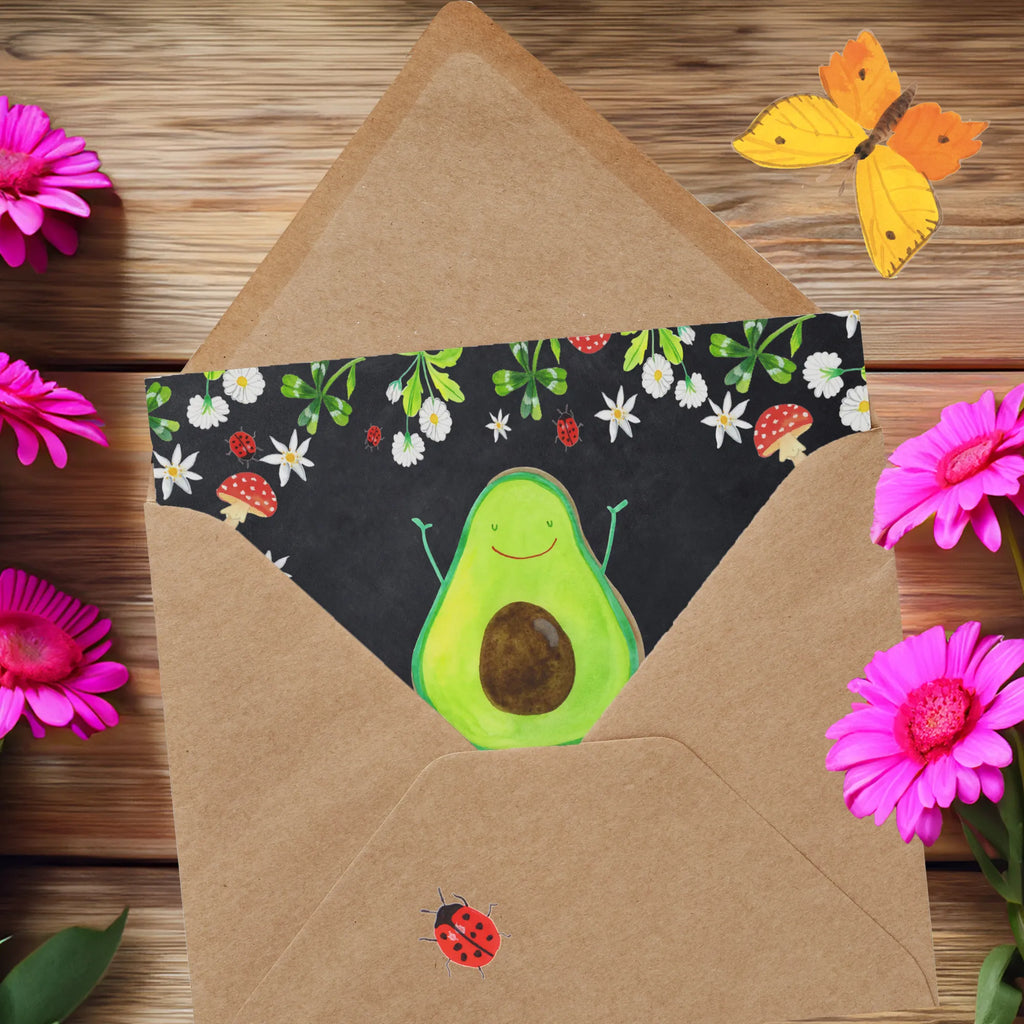 Deluxe Karte Avocado Glücklich Glückwunschkarte, Grußkarte, Einladungskarte, Hochwertige Grußkarte, Hochzeitskarte, Geburtstagskarte, Hochwertige Klappkarte, Karte, Klappkarte, Avocado, Veggie, Vegan, Gesund, Chaos