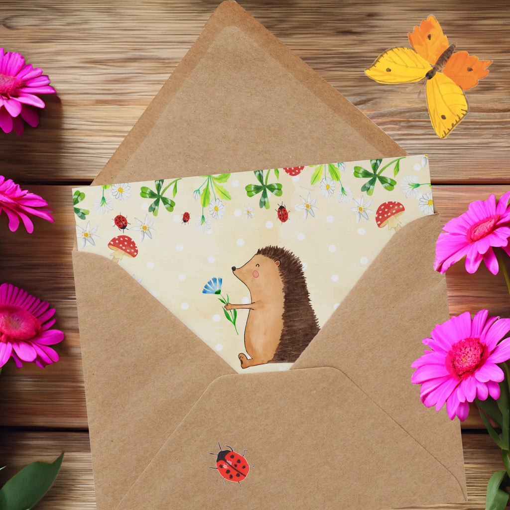 Deluxe Karte Igel Blumen Klappkarte, Geburtstagskarte, Glückwunschkarte, Karte, Hochzeitskarte, Hochwertige Klappkarte, Hochwertige Grußkarte, Grußkarte, Einladungskarte, Tiermotive, Gute Laune, lustige Sprüche, Tiere, Krankheit, Besuch, krank, Igel, Krankenhaus, Gute Besserung, Genesungswünsche