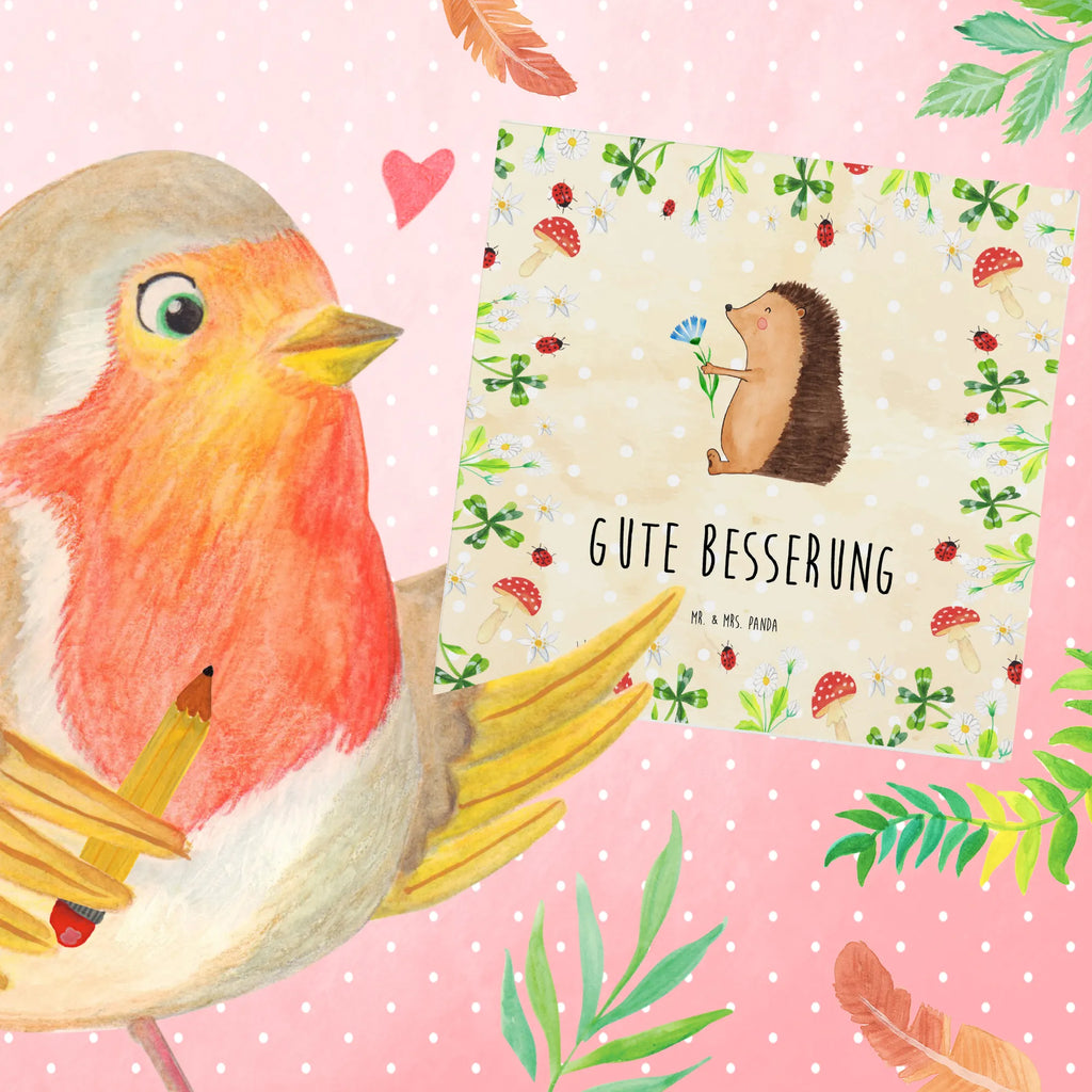 Deluxe Karte Igel Blumen Klappkarte, Geburtstagskarte, Glückwunschkarte, Karte, Hochzeitskarte, Hochwertige Klappkarte, Hochwertige Grußkarte, Grußkarte, Einladungskarte, Tiermotive, Gute Laune, lustige Sprüche, Tiere, Krankheit, Besuch, krank, Igel, Krankenhaus, Gute Besserung, Genesungswünsche