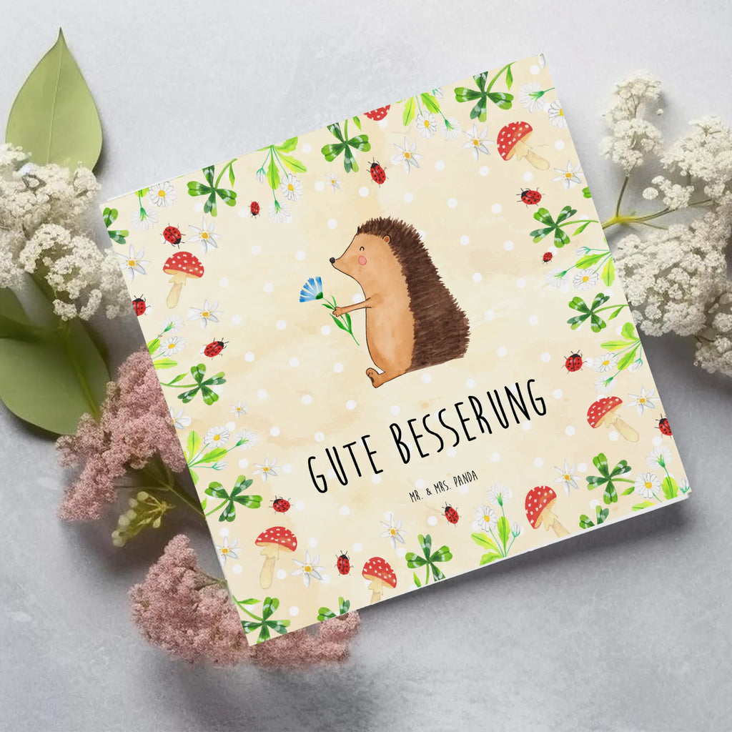 Deluxe Karte Igel Blumen Klappkarte, Geburtstagskarte, Glückwunschkarte, Karte, Hochzeitskarte, Hochwertige Klappkarte, Hochwertige Grußkarte, Grußkarte, Einladungskarte, Tiermotive, Gute Laune, lustige Sprüche, Tiere, Krankheit, Besuch, krank, Igel, Krankenhaus, Gute Besserung, Genesungswünsche