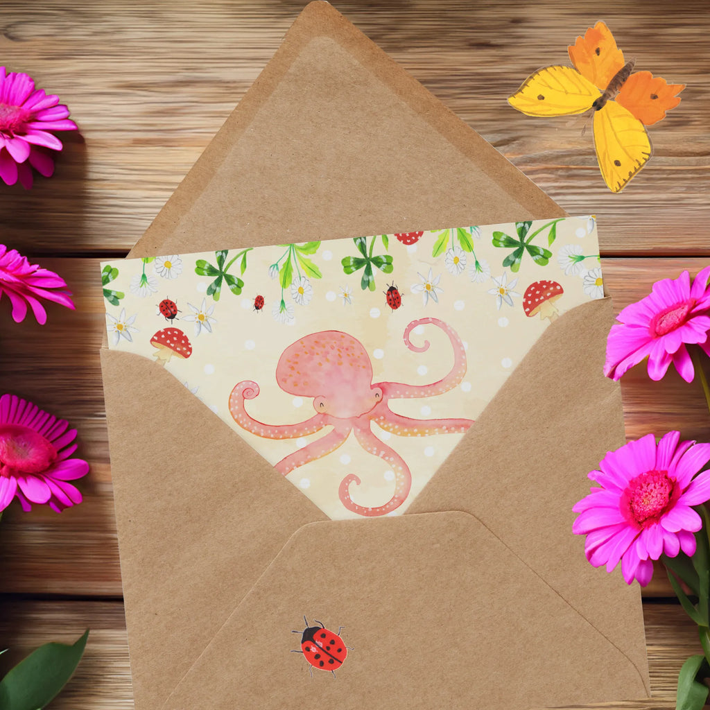 Deluxe Karte Tintenfisch Klappkarte, Hochwertige Klappkarte, Karte, Grußkarte, Einladungskarte, Hochwertige Grußkarte, Glückwunschkarte, Hochzeitskarte, Geburtstagskarte, Tiermotive, Gute Laune, lustige Sprüche, Tiere, Ozean, Meerestier, Wasser, Krake, Tintenfisch, Meer, Arme