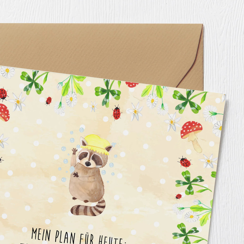 Deluxe Karte Waschbär Einladungskarte, Geburtstagskarte, Hochwertige Klappkarte, Klappkarte, Karte, Grußkarte, Hochzeitskarte, Hochwertige Grußkarte, Glückwunschkarte, Tiermotive, Gute Laune, lustige Sprüche, Tiere, Tagträumen, Waschbär, Seifenblasen, Fröhlich, waschen, Plan