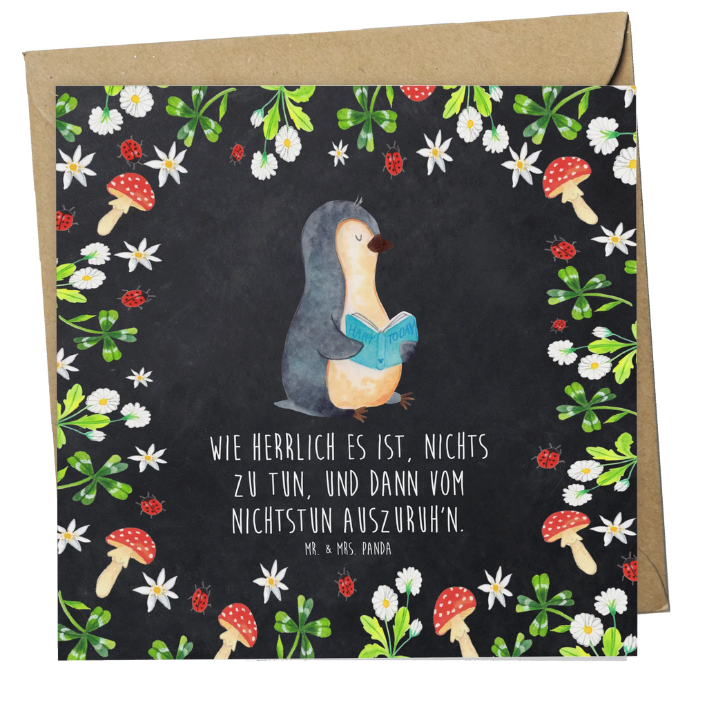 Deluxe Karte Pinguin Buch faltkarte, Klappkarte, anlasskarte, doppelkarte, Glückwunschkarte, Grußkarte, Pinguin, Lesen, Freizeit, Nichtstun, Buch, Faulenzen, Bücherwurm, Pinguine, Urlaub, Ferien