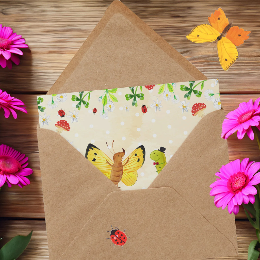 Deluxe Karte Raupe Schmetterling Grußkarte, Hochzeitskarte, Karte, Glückwunschkarte, Klappkarte, Geburtstagskarte, Einladungskarte, Hochwertige Grußkarte, Hochwertige Klappkarte, Tiermotive, Gute Laune, lustige Sprüche, Tiere, Schmetterling, Hut, Entwicklung, Schönheit, Kokon, Zitronenfalter, Hütchen, Erwachsen werden, Aufwachsen, Raupe