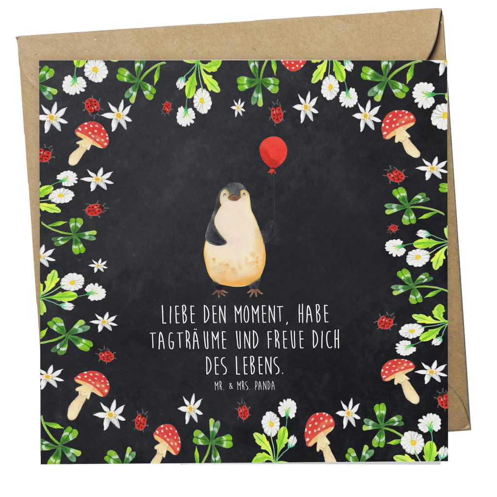 Deluxe Karte Pinguin Luftballon Glückwunschkarte, doppelkarte, Grußkarte, faltkarte, Klappkarte, anlasskarte, Pinguin, Luftballon, Geschenkidee, Glück, Motivation, Neues Leben, Neustart, Beste Freundin, Lebenslust, Tagträume, Geschenk Freundin, Pinguine, Liebe