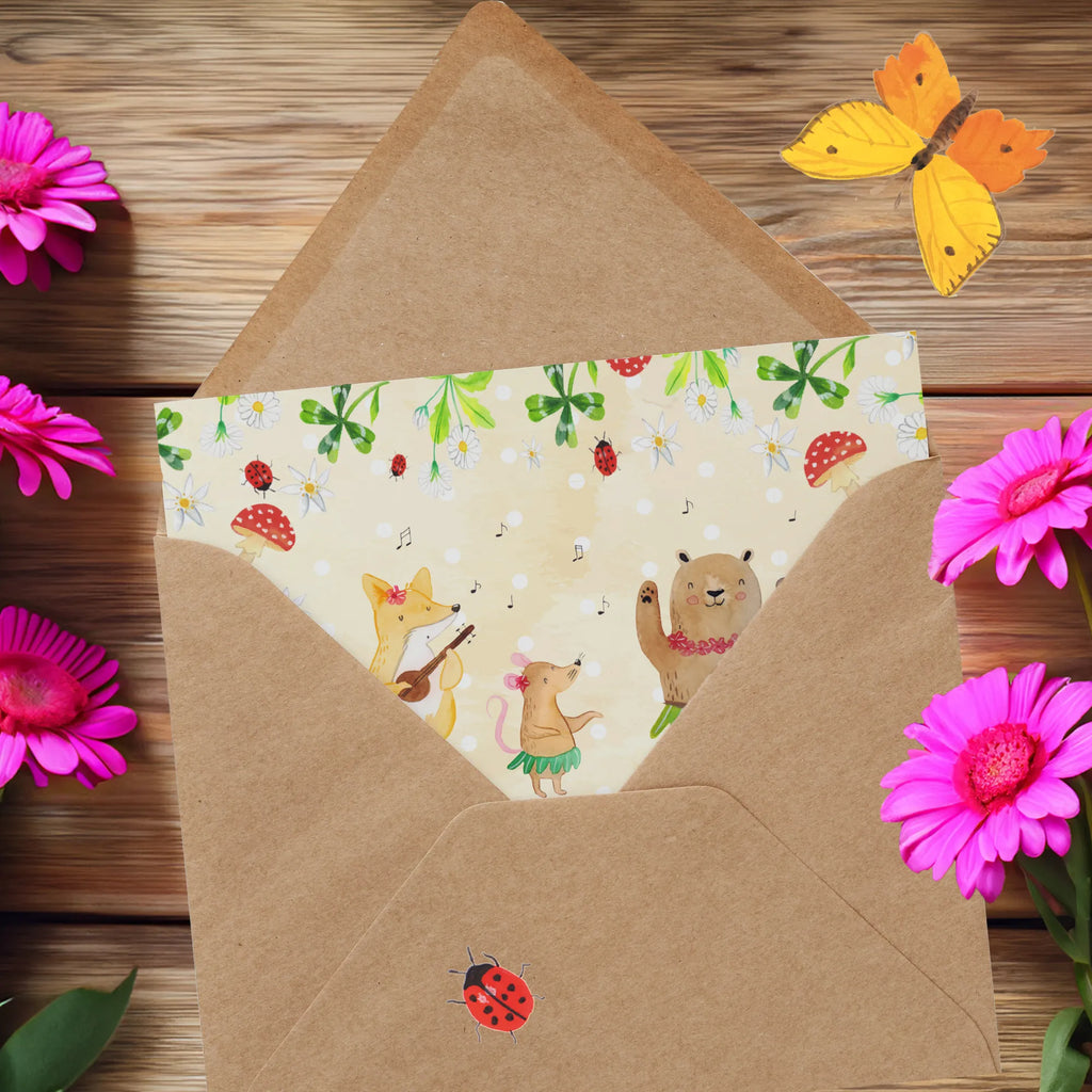 Deluxe Karte Waldtiere Aloha Glückwunschkarte, Grußkarte, Hochzeitskarte, Hochwertige Klappkarte, Hochwertige Grußkarte, Karte, Klappkarte, Geburtstagskarte, Einladungskarte, Tiermotive, Gute Laune, lustige Sprüche, Tiere, Bär, Waldtiere, Hase, Lachen, Leben, Tanzen, Musik, Igel, Wald, Aloha