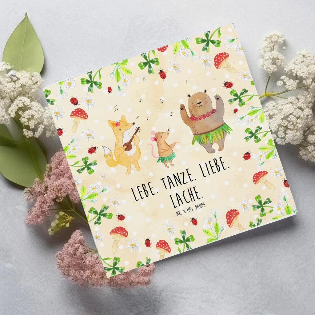 Deluxe Karte Waldtiere Aloha Glückwunschkarte, Grußkarte, Hochzeitskarte, Hochwertige Klappkarte, Hochwertige Grußkarte, Karte, Klappkarte, Geburtstagskarte, Einladungskarte, Tiermotive, Gute Laune, lustige Sprüche, Tiere, Bär, Waldtiere, Hase, Lachen, Leben, Tanzen, Musik, Igel, Wald, Aloha