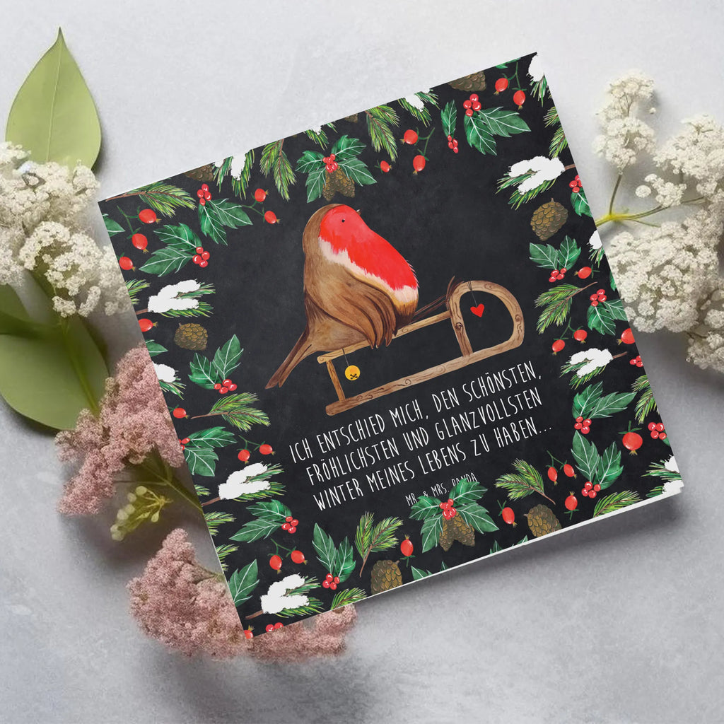 Deluxe Karte Rotkehlchen Schlitten Geburtstagskarte, Hochwertige Grußkarte, Grußkarte, Karte, Einladungskarte, Hochwertige Klappkarte, Glückwunschkarte, Klappkarte, Hochzeitskarte, Winter, Weihnachten, Weihnachtsdeko, Nikolaus, Advent, Heiligabend, Wintermotiv, Vogel, Schlitten