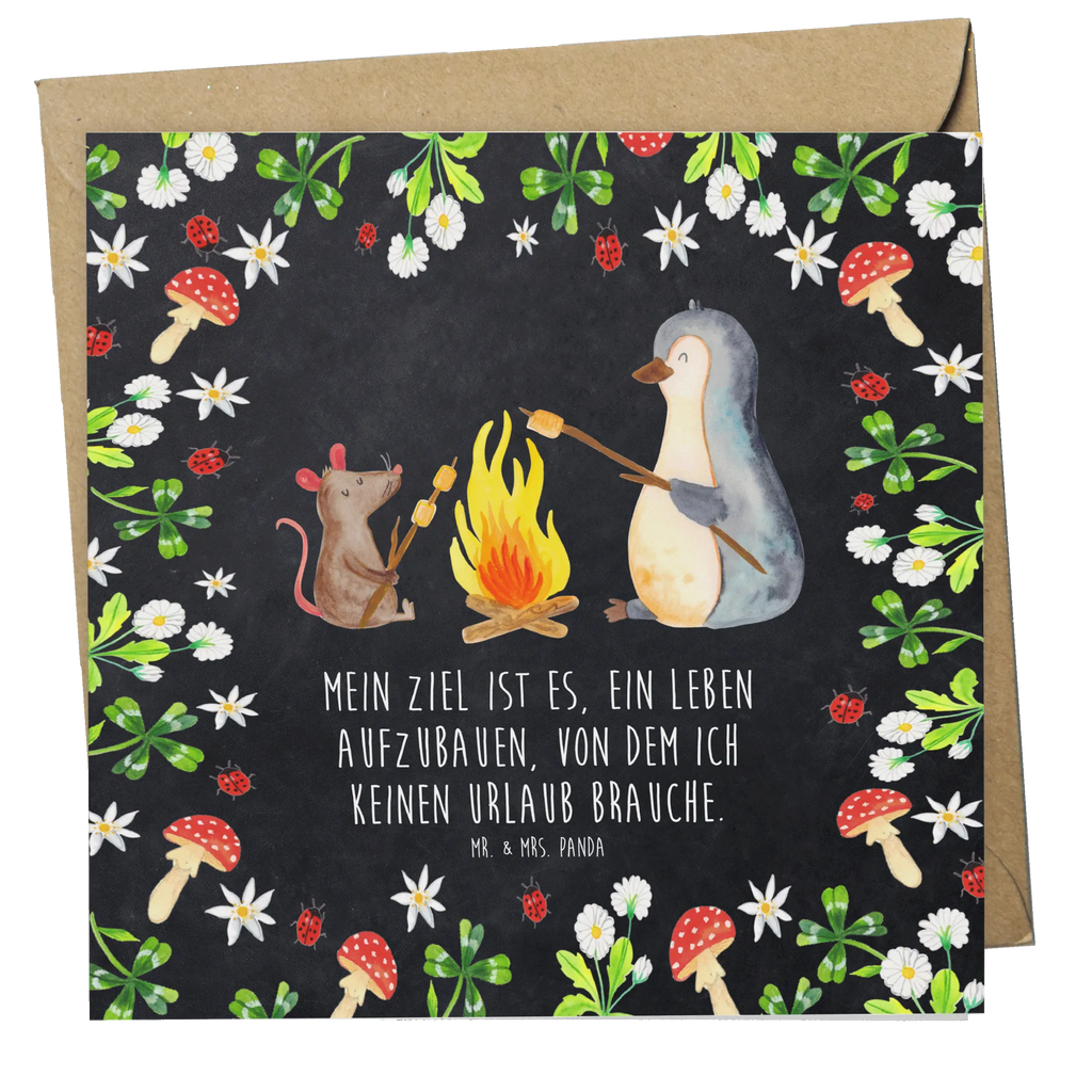 Deluxe Karte Pinguin Lagerfeuer doppelkarte, anlasskarte, Klappkarte, Glückwunschkarte, Grußkarte, faltkarte, Pinguin, Lebensspruch, Liebe, Büroalltag, Neustart, Maus, Motivation, Arbeit, Leben, Marshmallows, Lagerfeuer, Büro, Grillen, Lebensmotivation, Pinguine, Job, Feuer