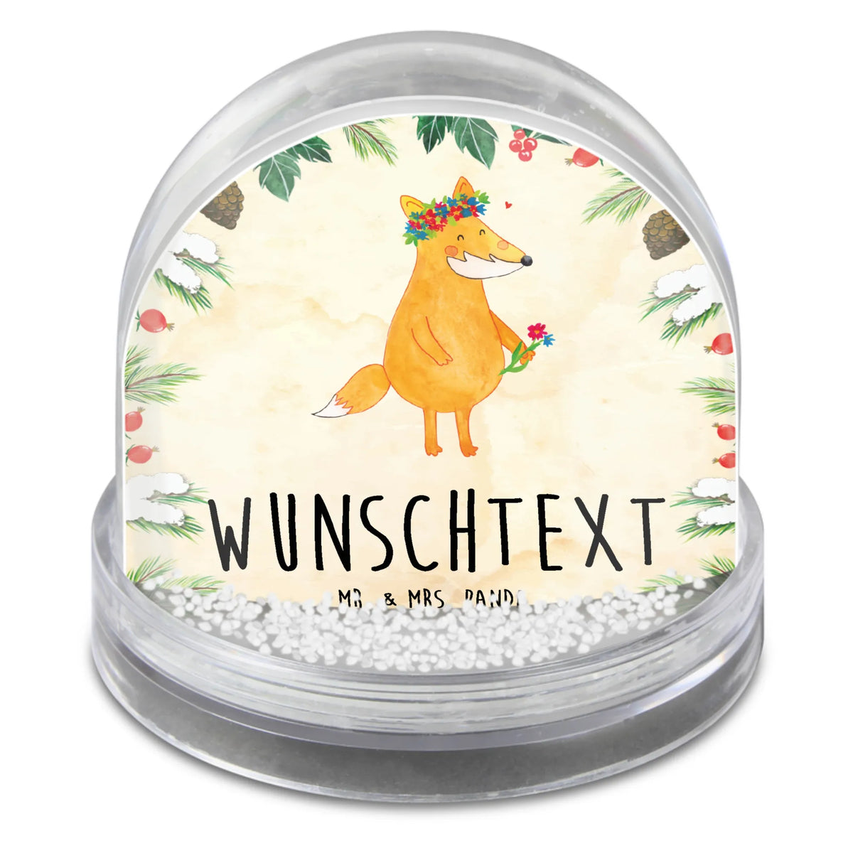 Personalized Snow Globe Fox Flower animal lover, foxes, forest wildlife, clever as a fox, joy, girlfriend, flower, me, proof of love, flowers, girlfriends, flower girl, fox girl, self-love
