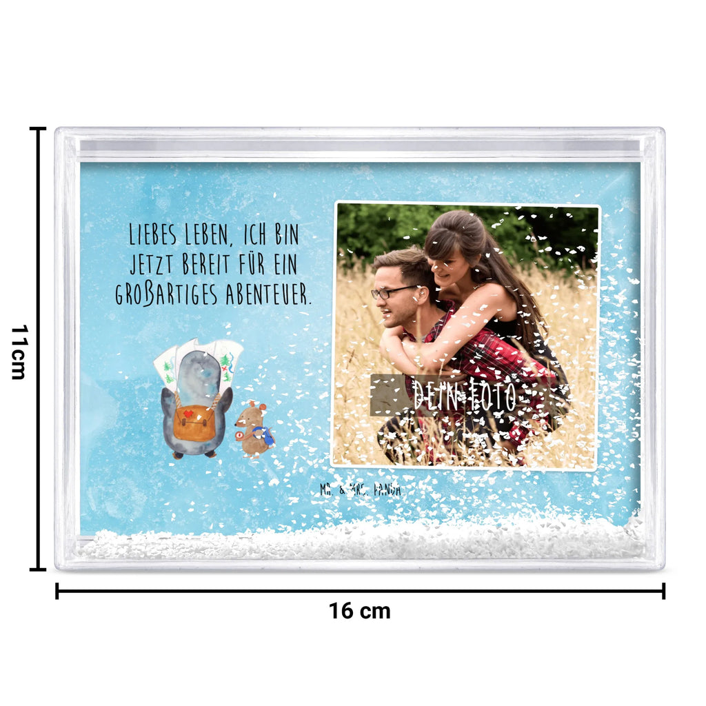 Schüttelrahmen mit Foto Pinguin & Maus Wanderer Rahmen mit Foto, Schüttelrahmen mit Foto, Fotogeschenk, Fotogeschenke, Orginalles Fotogeschenk, Bilderrahmen mit Foto, Pinguin, Abenteurer, Wanderlust, Pinguine, Roadtrip, wandern, Ausflug, Abenteuer